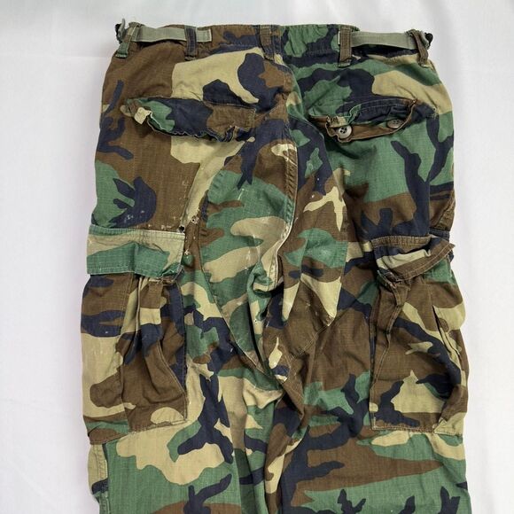 US Military Woodland Camo BDU Pants Men’s Medium Regular Ripstop Distressed - Picture 3 of 8